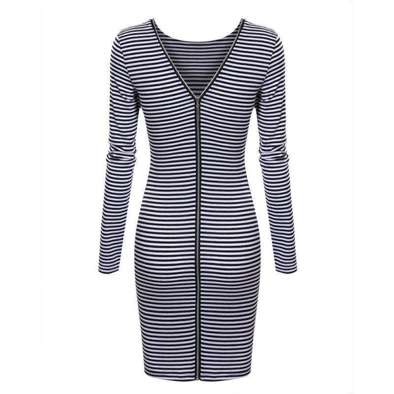 sexy-women-back-zipper-long-sleeve-bodycon-dress-striped-pencil-dresses-vestidos BBL