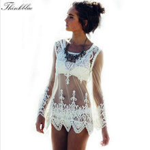 Sexy Women Blouses See-through Crochet Lace Blouse Long Sleeve Beach Swimsuit Bikini Cover Up Embroidery Women Tops