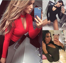 Sexy Women Bodysuit Plunge V-Neck Stretch Slim Bodysuits Overalls Solid Long Sleeve Sexy Bodysuit Mujer ClubWear Plus Size GV444