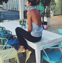 Sexy Women Knitted Sweaters Top Backless Turtleneck Pullover Tricot Femininos Sleeveless Slim Knitwear M0450