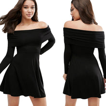 sexy-women-off-shoulder-mini-dress-slash-neck-black-club-dress-long-sleeve-elegant-party-a-line-dress-lady-vestido BBL