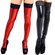 sexy-women-pu-leather-lycra-wet-look-thigh-high-stockings-with-lace-stay-up BBL