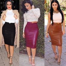 Sexy Women Soft PU Leather Skirt High Waist Slim Hip Pencil Skirts Vintage Bodycon OL Midi Skirt Womens Sexy Clubwear GV450