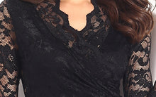sexy-women-dress-floral-lace-wrap-front-v-neckline-long-sleeve-nightclub-black-khaki-vestidos-de-renda BBL