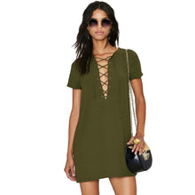 sexy-women-dress-tie-up-criss-solid-o-neck-short-sleeves-casual-dress-bandage-mini-party-dress-vestidos BBL