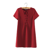 sexy-women-dress-tie-up-criss-solid-o-neck-short-sleeves-casual-dress-bandage-mini-party-dress-vestidos BBL