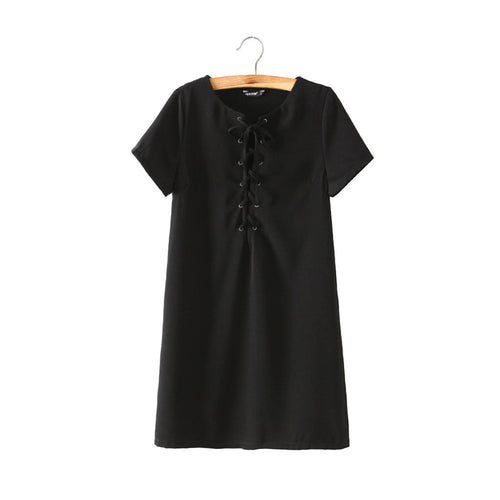sexy-women-dress-tie-up-criss-solid-o-neck-short-sleeves-casual-dress-bandage-mini-party-dress-vestidos BBL