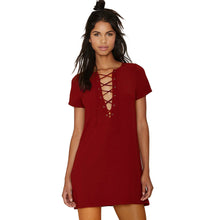 sexy-women-dress-tie-up-criss-solid-o-neck-short-sleeves-casual-dress-bandage-mini-party-dress-vestidos BBL