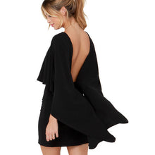 Sexy Women's Back Deep V Ponchos Hollow Out Solid Dress For Evening Party Night Clubwear Bodycon Vestido LX001