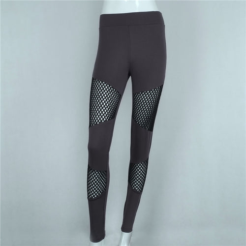 Sexy Women's Fitness Legging Mesh Hollow Out Legging High Waist Skinny Leggins Patchwork Sportwear Leggings