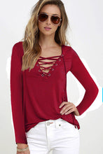 Sexy Women's Lace Up V Neck Sexy Women Blouse Top Long Sleeve Bandage Slim Fit Bottoming Shirts LX094