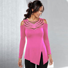 Sexy Women's Top Mesh Embroidery Patchwork Tshirts Off Shoulder Top Tees Femme Long Sleeve T Shirts For Women