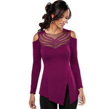 Sexy Women's Top Mesh Embroidery Patchwork Tshirts Off Shoulder Top Tees Femme Long Sleeve T Shirts For Women