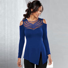 Sexy Women's Top Mesh Embroidery Patchwork Tshirts Off Shoulder Top Tees Femme Long Sleeve T Shirts For Women