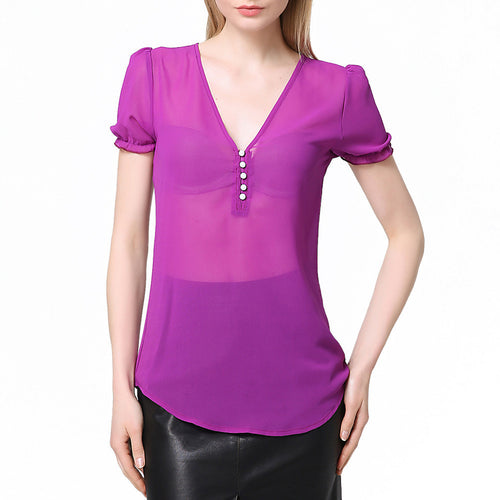 sheer-chiffon-shirt-women-blouse-deep-v-neck-button-front-women-tops-short-lantern-sleeve-blusas-purple BBL
