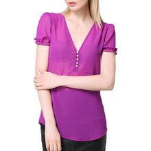 sheer-chiffon-shirt-women-blouse-deep-v-neck-button-front-women-tops-short-lantern-sleeve-blusas-purple BBL