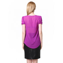 sheer-chiffon-shirt-women-blouse-deep-v-neck-button-front-women-tops-short-lantern-sleeve-blusas-purple BBL