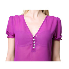 sheer-chiffon-shirt-women-blouse-deep-v-neck-button-front-women-tops-short-lantern-sleeve-blusas-purple BBL