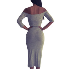 Slash Neck Split Bodycon Dress Sexy Women Dress Gray Slim Women Vestidos Club Midi Dress Plus Size Casual Dresses