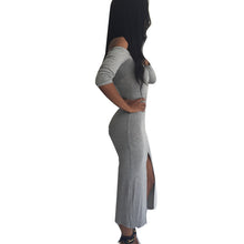 Slash Neck Split Bodycon Dress Sexy Women Dress Gray Slim Women Vestidos Club Midi Dress Plus Size Casual Dresses
