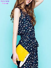 Small Floral Print Sleeveless Slim Overalls Coverall Long Pants With Sashes Rompers Women's Jumpsuit Bodysuit