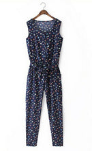 Small Floral Print Sleeveless Slim Overalls Coverall Long Pants With Sashes Rompers Women's Jumpsuit Bodysuit