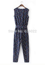 Small Floral Print Sleeveless Slim Overalls Coverall Long Pants With Sashes Rompers Women's Jumpsuit Bodysuit