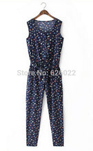 Small Floral Print Sleeveless Slim Overalls Coverall Long Pants With Sashes Rompers Women's Jumpsuit Bodysuit