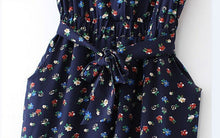 Small Floral Print Sleeveless Slim Overalls Coverall Long Pants With Sashes Rompers Women's Jumpsuit Bodysuit