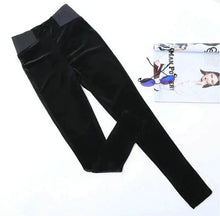 Spliced High waist Velour Leggings Woman Retro Elastic Waist Slim fit Velvet Ankle-Length Leggings Femme 3 colors