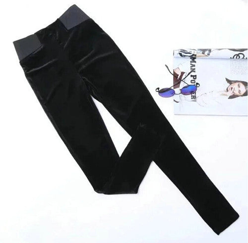 Spliced High waist Velour Leggings Woman Retro Elastic Waist Slim fit Velvet Ankle-Length Leggings Femme 3 colors