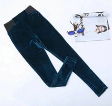 Spliced High waist Velour Leggings Woman Retro Elastic Waist Slim fit Velvet Ankle-Length Leggings Femme 3 colors