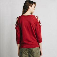 Womens Tunic Top Hollow Off Shoulder Tee Shirt Femme Casual Womens Long Sleeve Tops Red Plus Size T-shirt Women