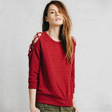Womens Tunic Top Hollow Off Shoulder Tee Shirt Femme Casual Womens Long Sleeve Tops Red Plus Size T-shirt Women