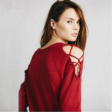 Womens Tunic Top Hollow Off Shoulder Tee Shirt Femme Casual Womens Long Sleeve Tops Red Plus Size T-shirt Women