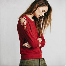 Womens Tunic Top Hollow Off Shoulder Tee Shirt Femme Casual Womens Long Sleeve Tops Red Plus Size T-shirt Women