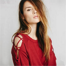 Womens Tunic Top Hollow Off Shoulder Tee Shirt Femme Casual Womens Long Sleeve Tops Red Plus Size T-shirt Women