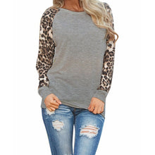 Oversized Casual Tops O Neck Chiffon Leopard Sleeve Patchwork Blouse Tops Women Clothings LX107
