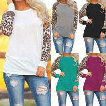 Oversized Casual Tops O Neck Chiffon Leopard Sleeve Patchwork Blouse Tops Women Clothings LX107