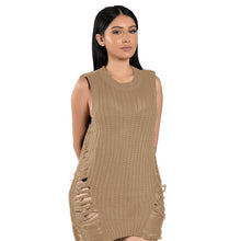 Sleeveless Ripped Tassel Sweater Dress Loose Knitted Sweater Women Sexy Destroyed Pull Femme Jumpers