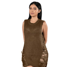 Sleeveless Ripped Tassel Sweater Dress Loose Knitted Sweater Women Sexy Destroyed Pull Femme Jumpers
