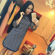 womens-plaid-cross-straight-casual-dress-o-neck-3-4-sleeve-above-knee-mini-dresses-vestidos BBL