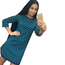 womens-plaid-cross-straight-casual-dress-o-neck-3-4-sleeve-above-knee-mini-dresses-vestidos BBL
