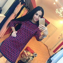 womens-plaid-cross-straight-casual-dress-o-neck-3-4-sleeve-above-knee-mini-dresses-vestidos BBL