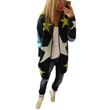 Stars Pattern Print Kintted Cardigans Sweaters Women Casual Long Sweaters Loose Warm Knitted Cardigans GV276