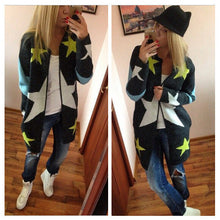 Stars Pattern Print Kintted Cardigans Sweaters Women Casual Long Sweaters Loose Warm Knitted Cardigans GV276