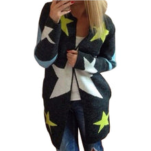 Stars Pattern Print Kintted Cardigans Sweaters Women Casual Long Sweaters Loose Warm Knitted Cardigans GV276