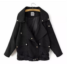Streetwear Large Lapel Pockets Long sleeve Military Casual Drawstring Trench Women's Loose Coat Outwear Black Blue Army green