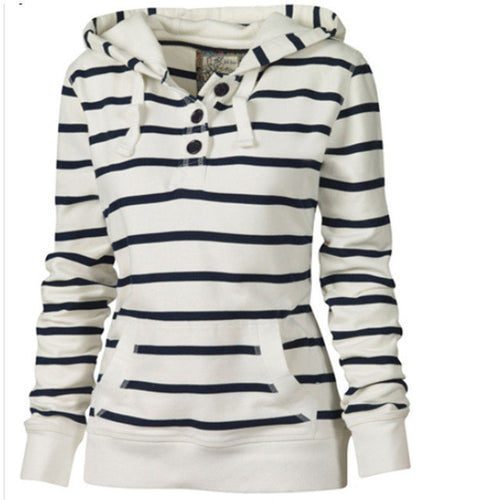 Striped Hoodies Women Hooded Sport Sweatshirt Slim Pullover Pockets Sudaderas Mujer Hoodie Top M0466