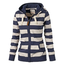 Striped Zipper Hoodies Sweatshirt Women Hooded Pullover Top Long Sleeve Jumper Top Hoodies M0468